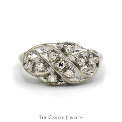 Side Set Oval Shaped Diamond Cluster Ring in 14k White Gold