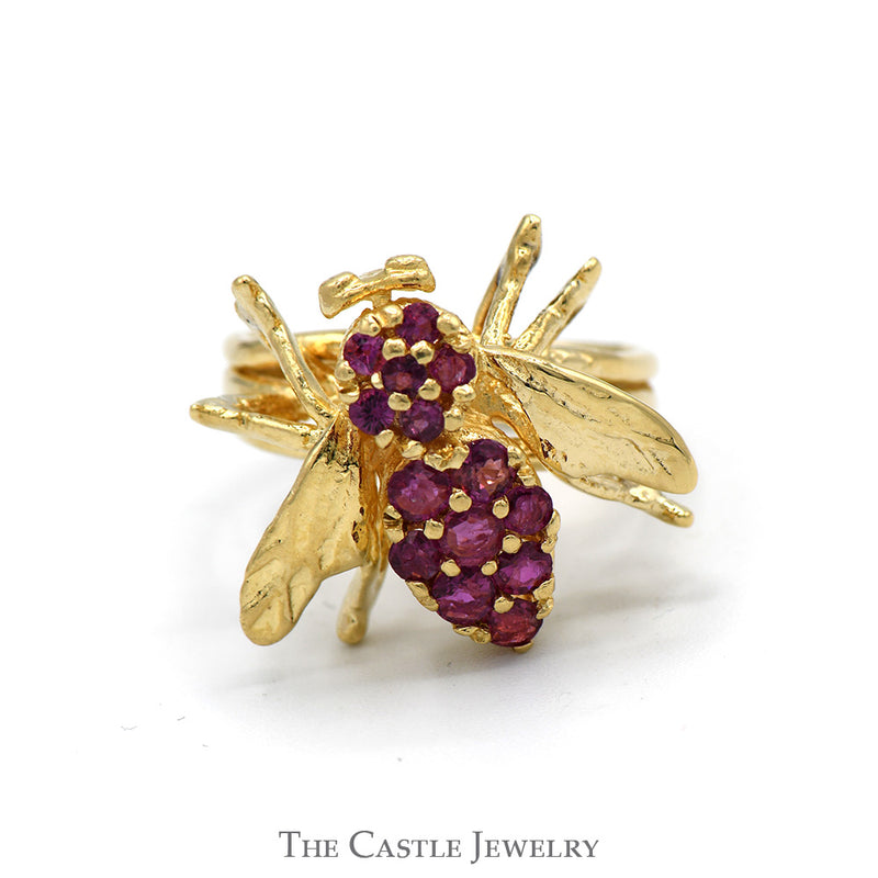 Bee Designed Ruby Cluster Ring in 14k Yellow Gold