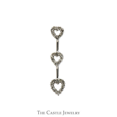 Triple Open Heart Diamond Bar Pendant in 10k White Gold