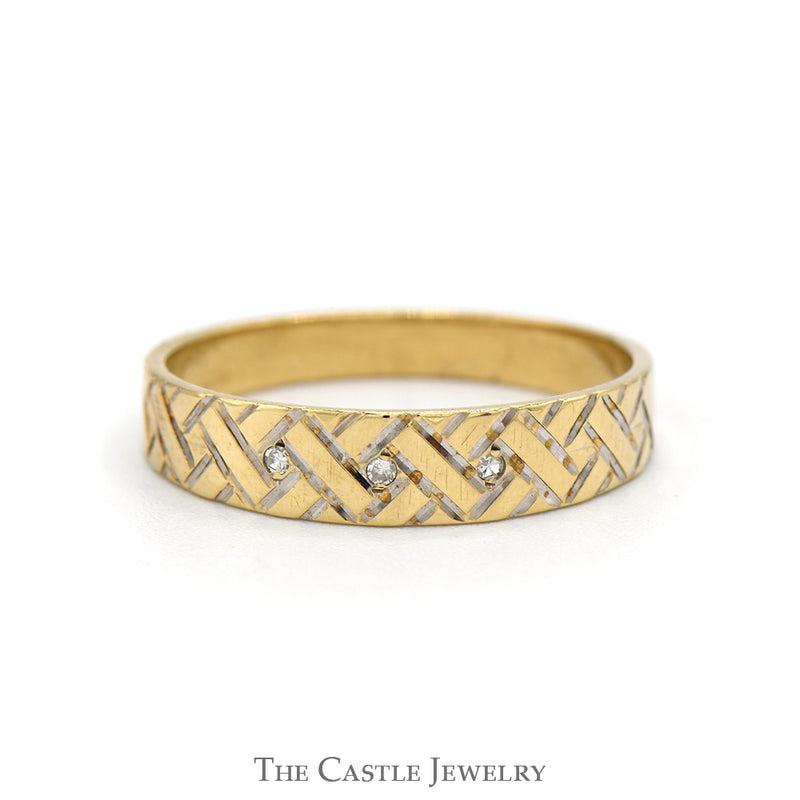 Woven Style Band with Diamond Accents in 10k Yellow Gold