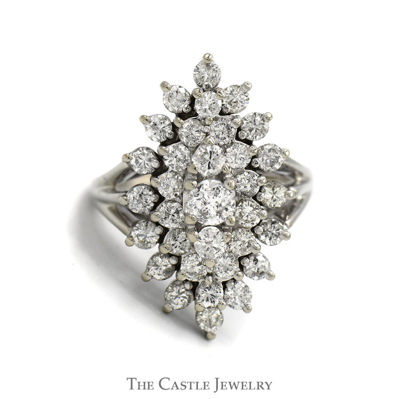 2.5cttw Marquise Shaped Diamond Cluster Ring in 14k White Gold