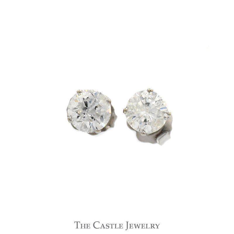 1cttw Round Diamond Stud Earrings in 14k White Gold Butterfly Push Backs