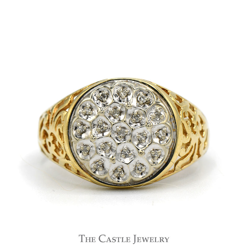 Kentucky Diamond Cluster Ring with Open Filigree Sides in 10k Yellow Gold