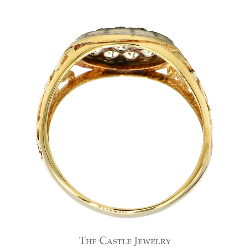 Kentucky Diamond Cluster Ring with Open Filigree Sides in 10k Yellow Gold