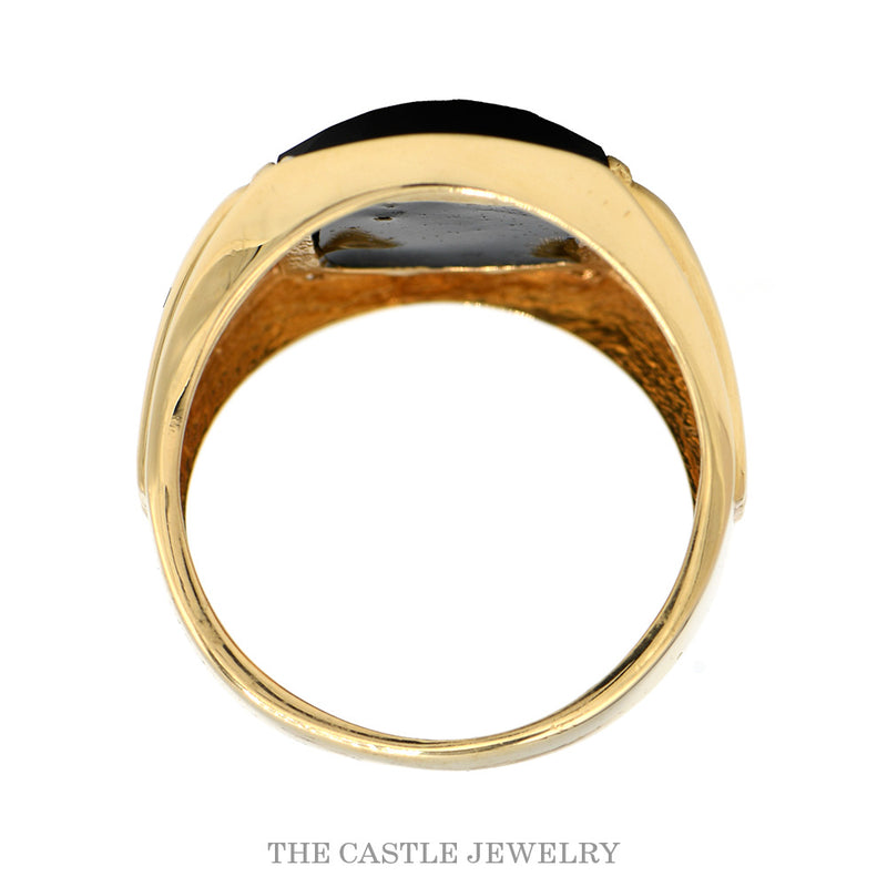Black Onyx Men's Ring with Illusion Set Diamond Accents in 14k Yellow Gold