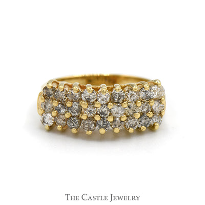 3/4cttw Three Row Diamond Cluster Ring in 14k Yellow Gold