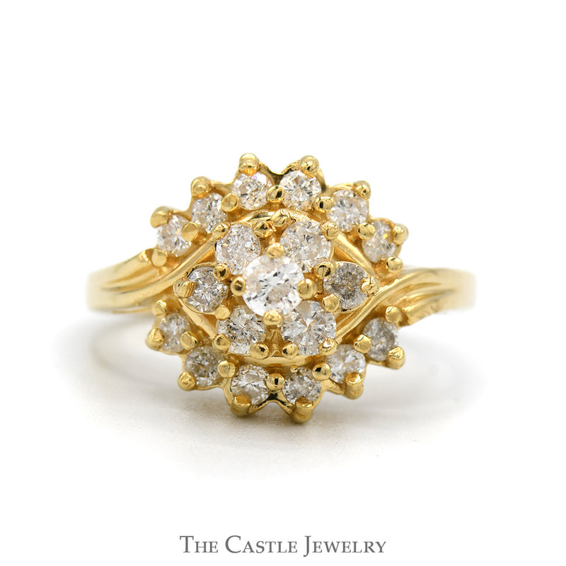 3/4cttw Diamond Starburst Cluster Ring in 10k Yellow Gold