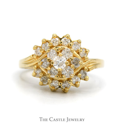3/4cttw Diamond Starburst Cluster Ring in 10k Yellow Gold