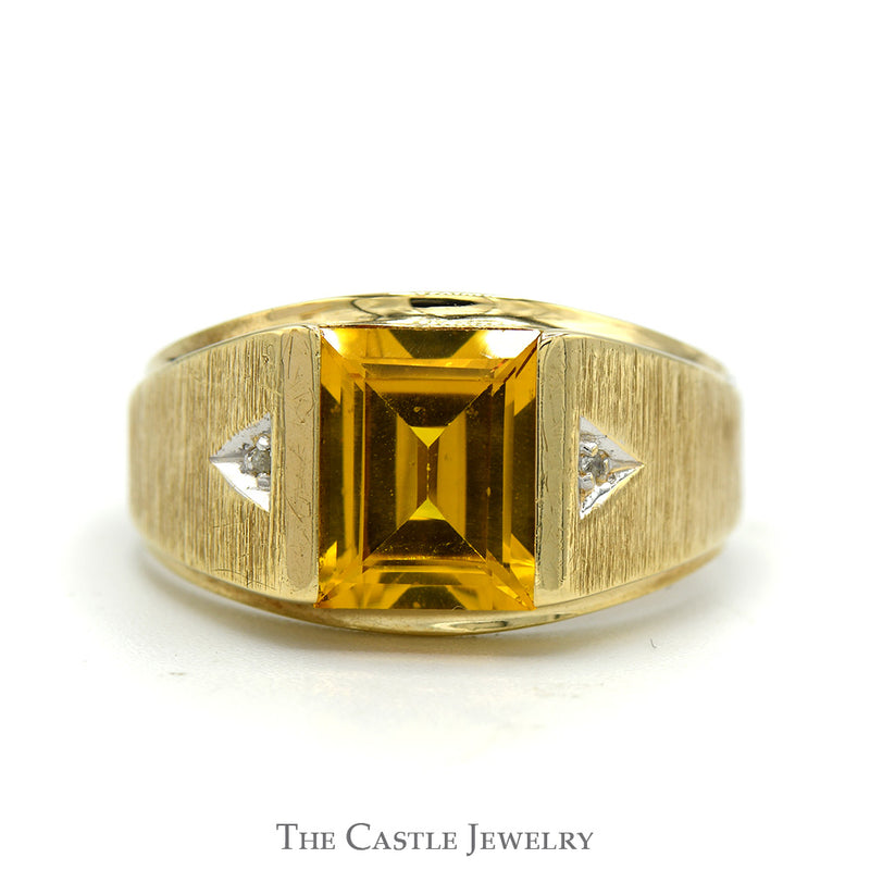 Emerald Cut Citrine Ring with Diamond Accented Sides in 10k Yellow Gold