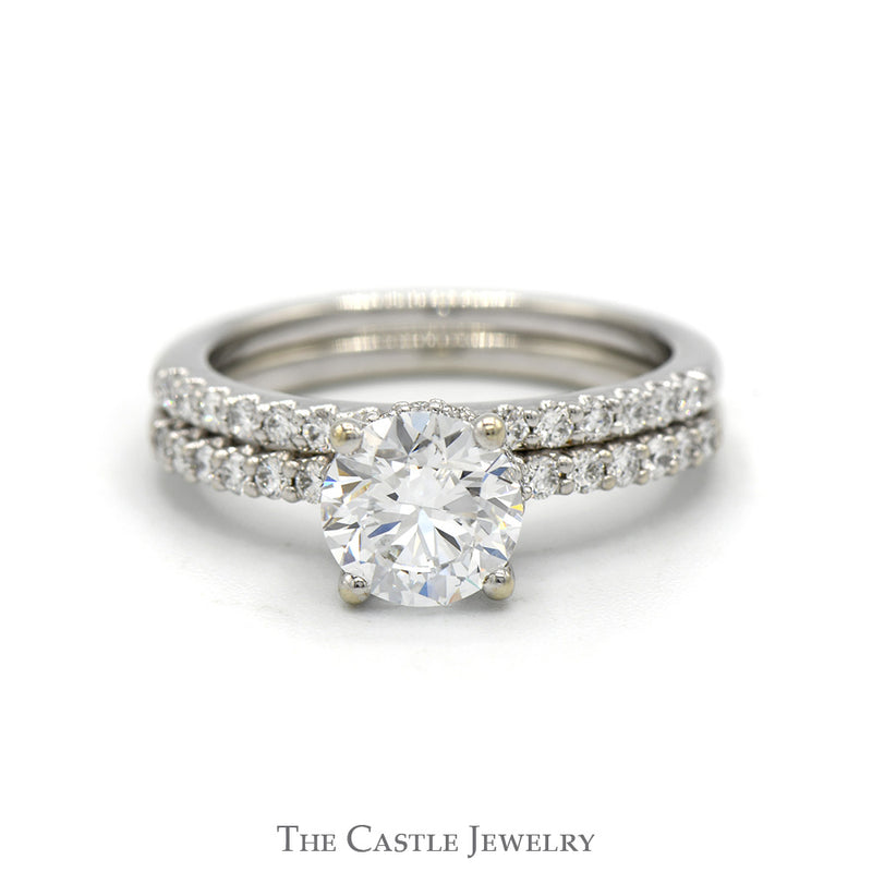 2cttw Round Lab Grown Diamond Bridal Set with Diamond Accented Sides and Matching Band in 10k White Gold