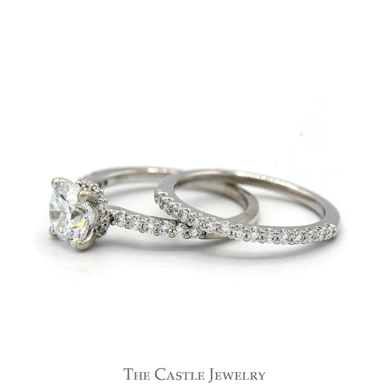 2cttw Round Lab Grown Diamond Bridal Set with Diamond Accented Sides and Matching Band in 10k White Gold