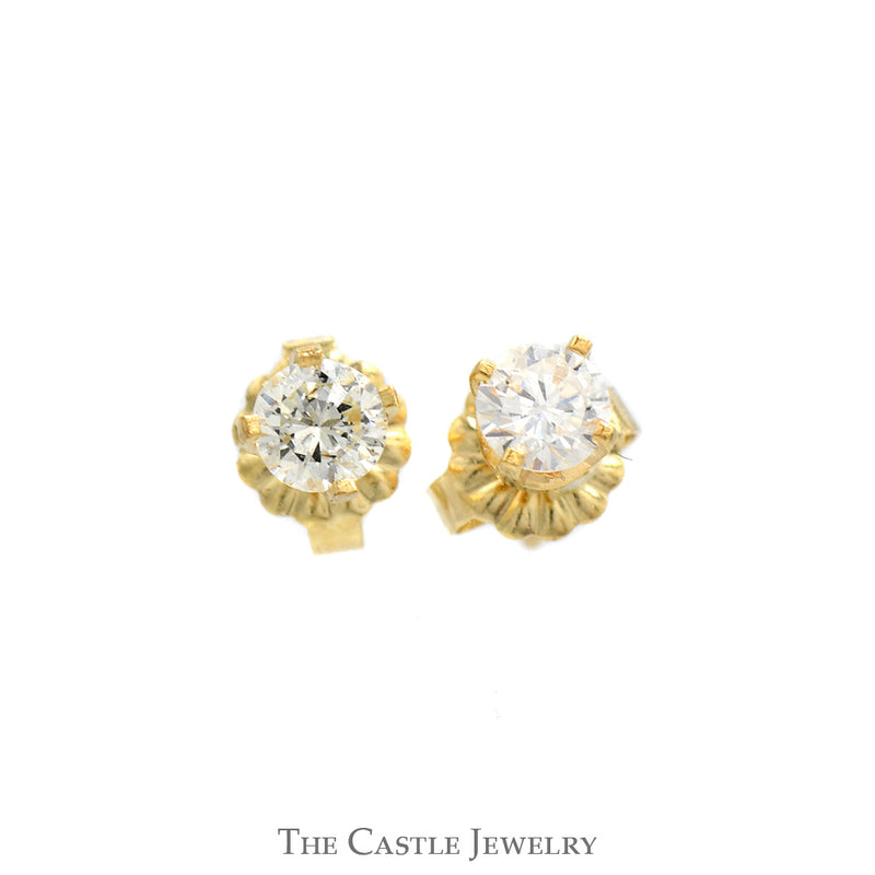 1/2cttw Round Diamond Stud Earrings in 14k Yellow Gold Butterfly Push Backs