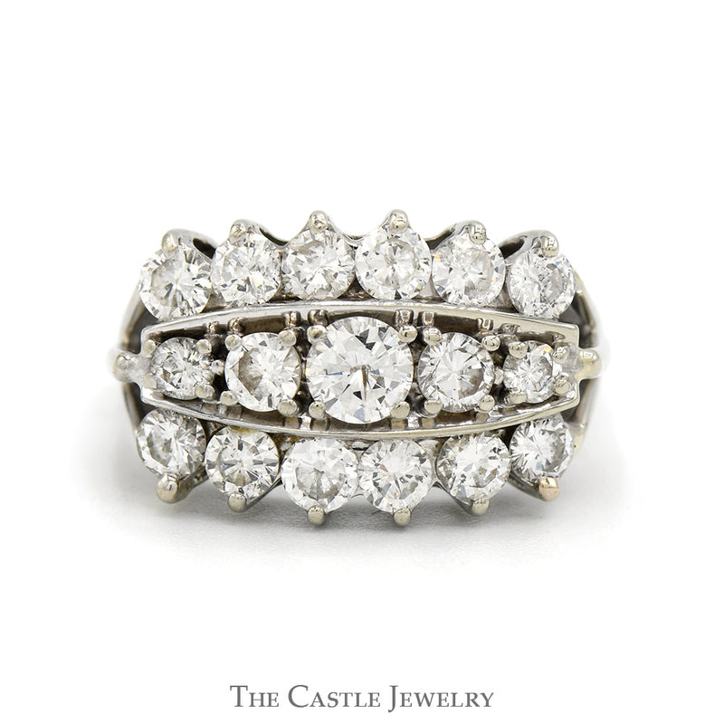 2cttw 3 Row Round Diamond Cluster Ring with Split Shank Sides in 14k White Gold