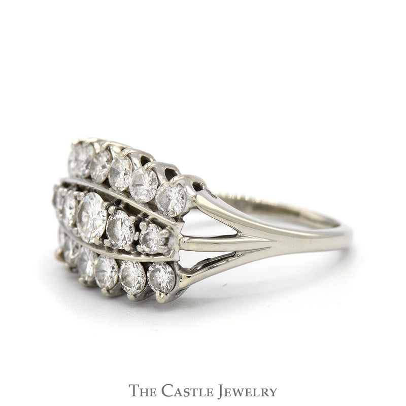 2cttw 3 Row Round Diamond Cluster Ring with Split Shank Sides in 14k White Gold
