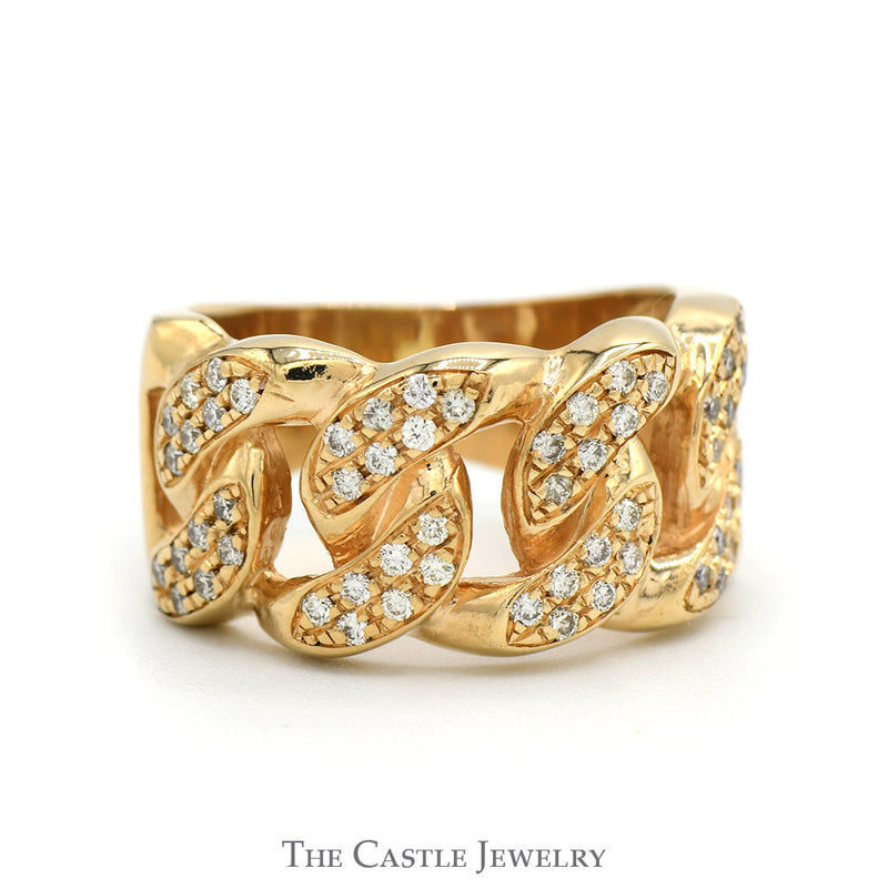 Round Diamond Accented Open Curb Link Ring in 14k Yellow Gold