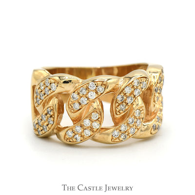 Round Diamond Accented Open Curb Link Ring in 14k Yellow Gold