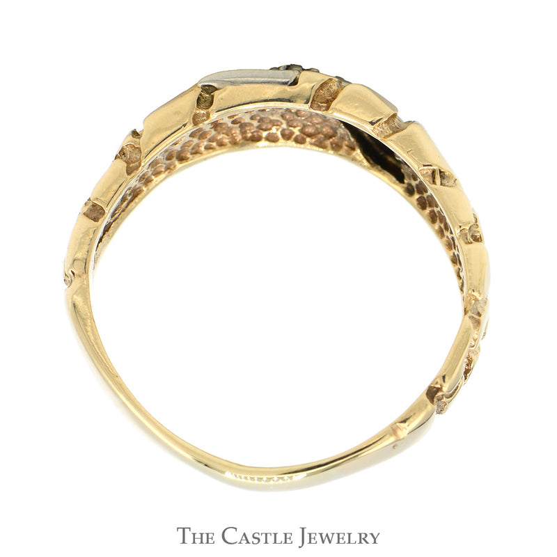 Diagonal Illusion Set Diamond Ring with Textured Nugget Sides in 10k Yellow Gold