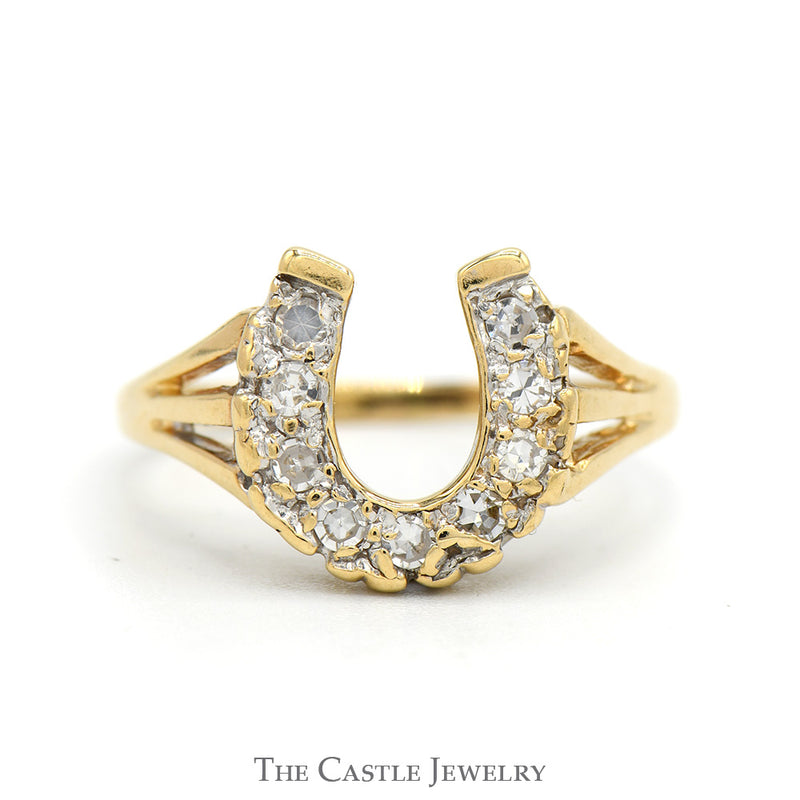 1/4cttw Diamond Horseshoe Ring with Split Shank Sides in 14k Yellow Gold