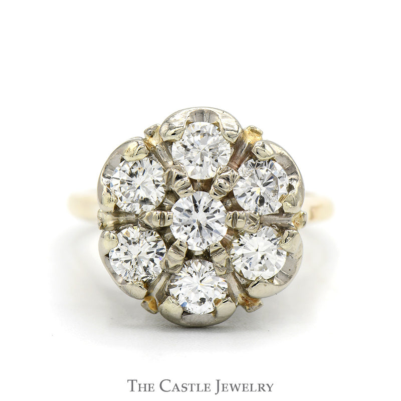 2.5cttw Round Shaped 7 Diamond Cluster Ring in 14k Yellow Gold