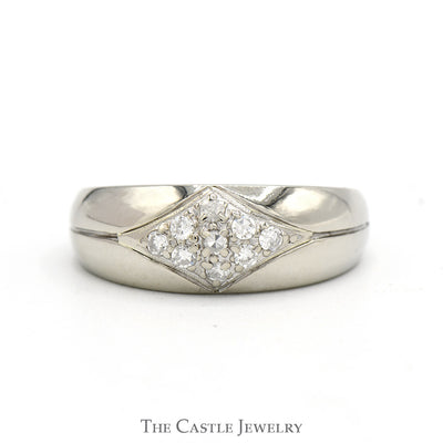 Side Set Marquise Shaped Diamond Cluster Men's Ring in 10k White Gold