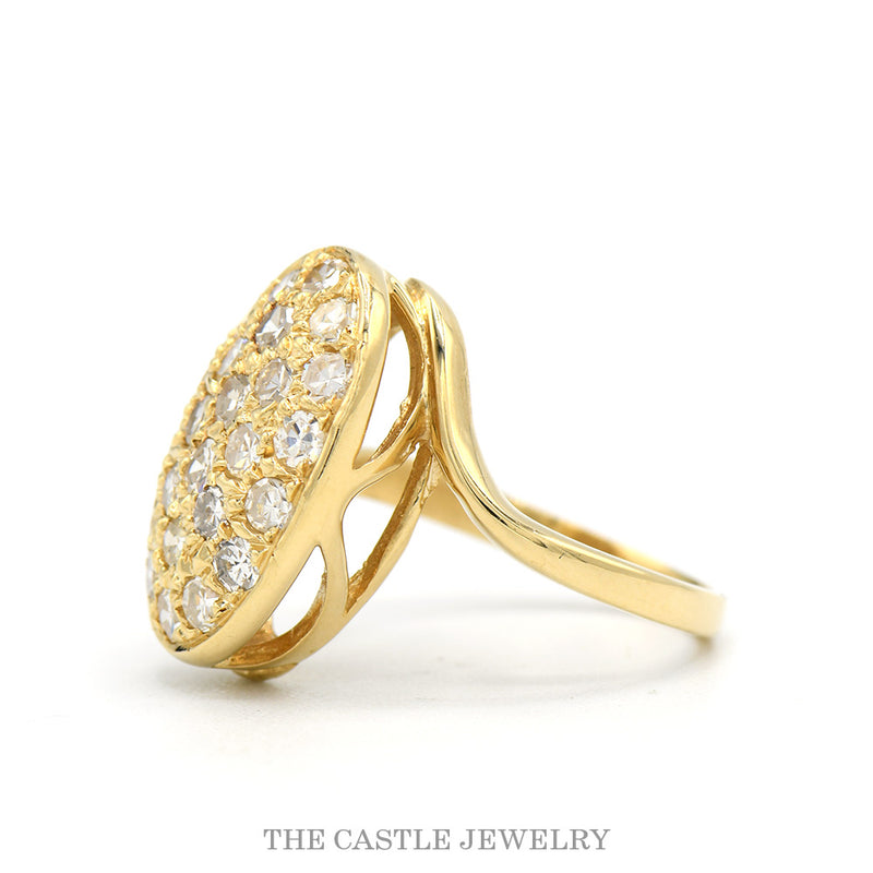 Side profile of the 14k yellow gold oval diamond ring