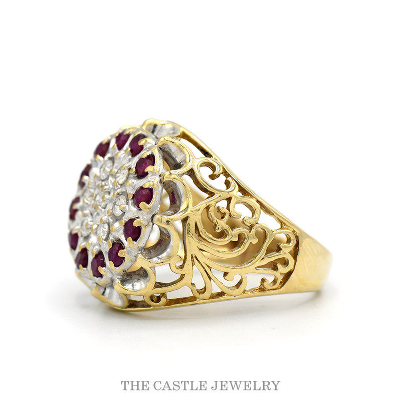 Side profile of the 10k two-tone ruby cluster ring
