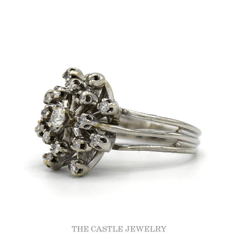 Side profile of the 14k white gold Sputnik diamond ring