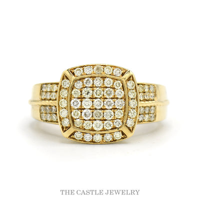 10k yellow gold men's 1ctw cushion-shape diamond cluster ring — top view