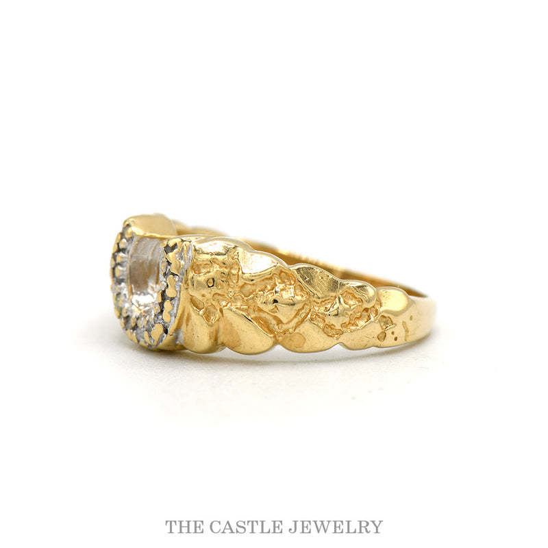 Side profile of the 10k yellow gold diamond horseshoe nugget ring
