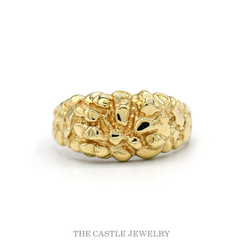 10k yellow gold domed nugget textured men's ring — top view