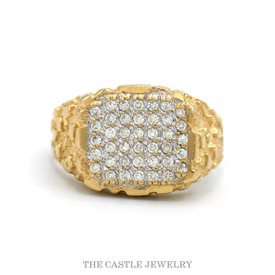 14k yellow gold men's square diamond cluster nugget ring — top view