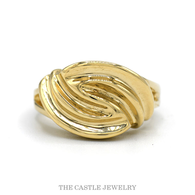 14k yellow gold large swirled ridged dome ring — top view