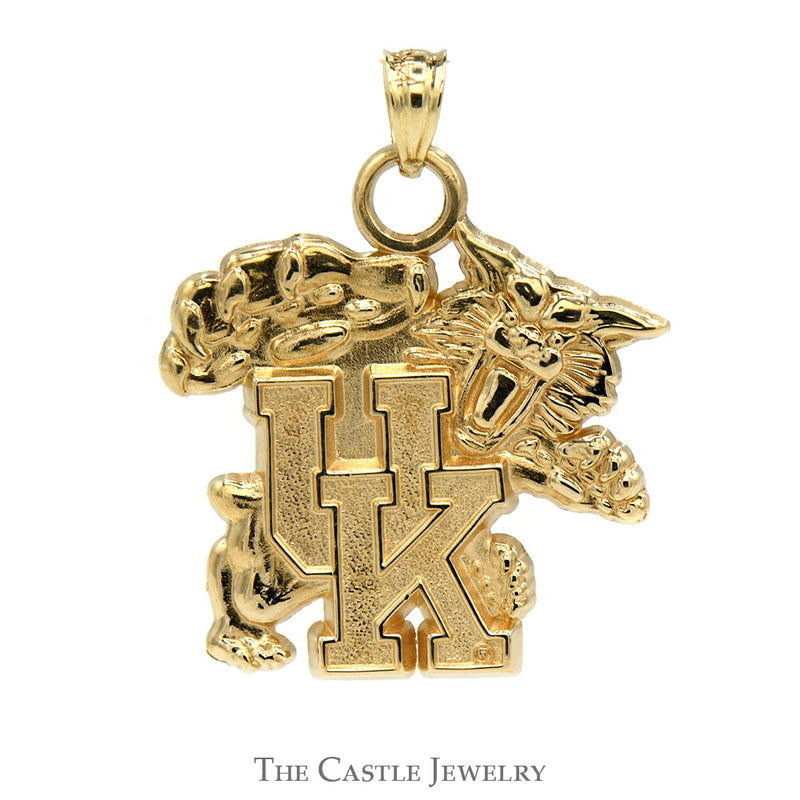 Solid 14k Yellow Gold "UK" Wildcat Retro Logo Pendant