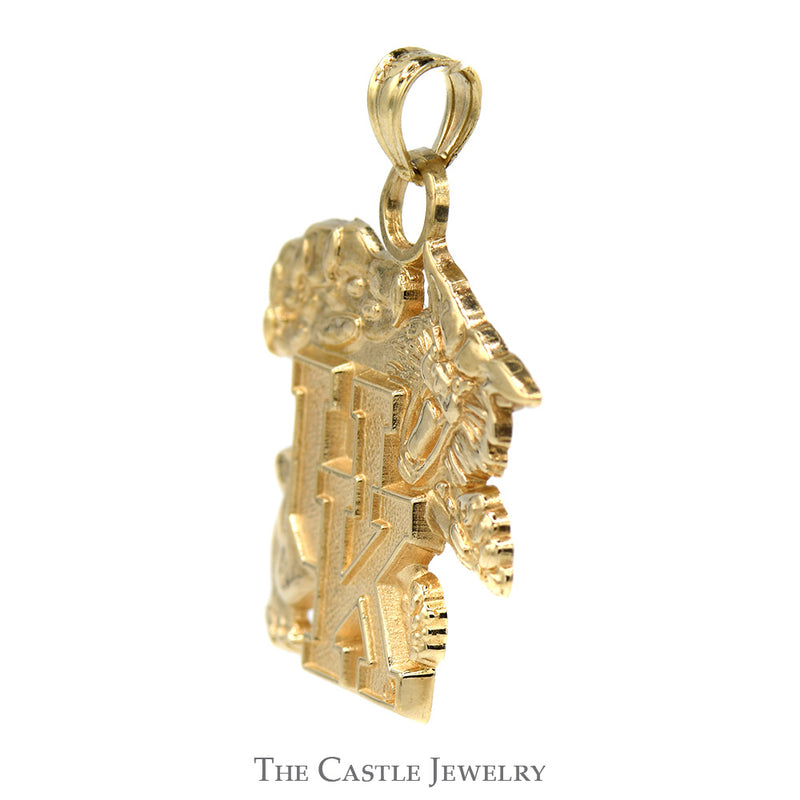 Solid 14k Yellow Gold "UK" Wildcat Retro Logo Pendant