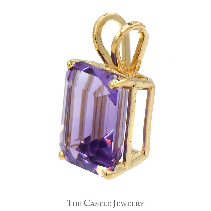 Emerald Cut Amethyst Pendant in 10k Yellow Gold Basket Mounting