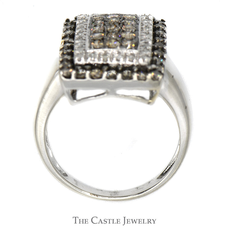 1cttw Rectangular Cocoa and White Diamond Cluster Ring in 14k White Gold