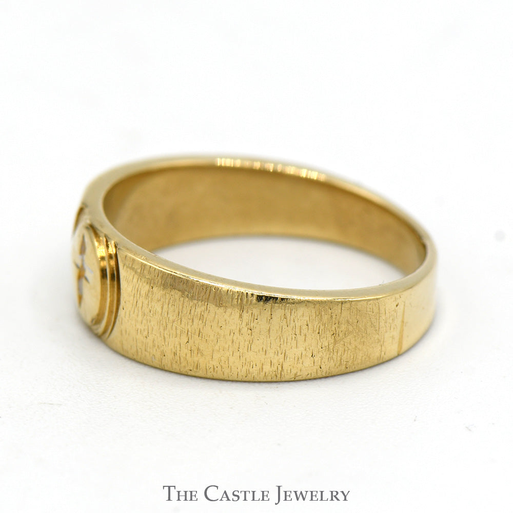 Cross Designed Wedding Band with Brush Textured Sides in 10k Yellow Go