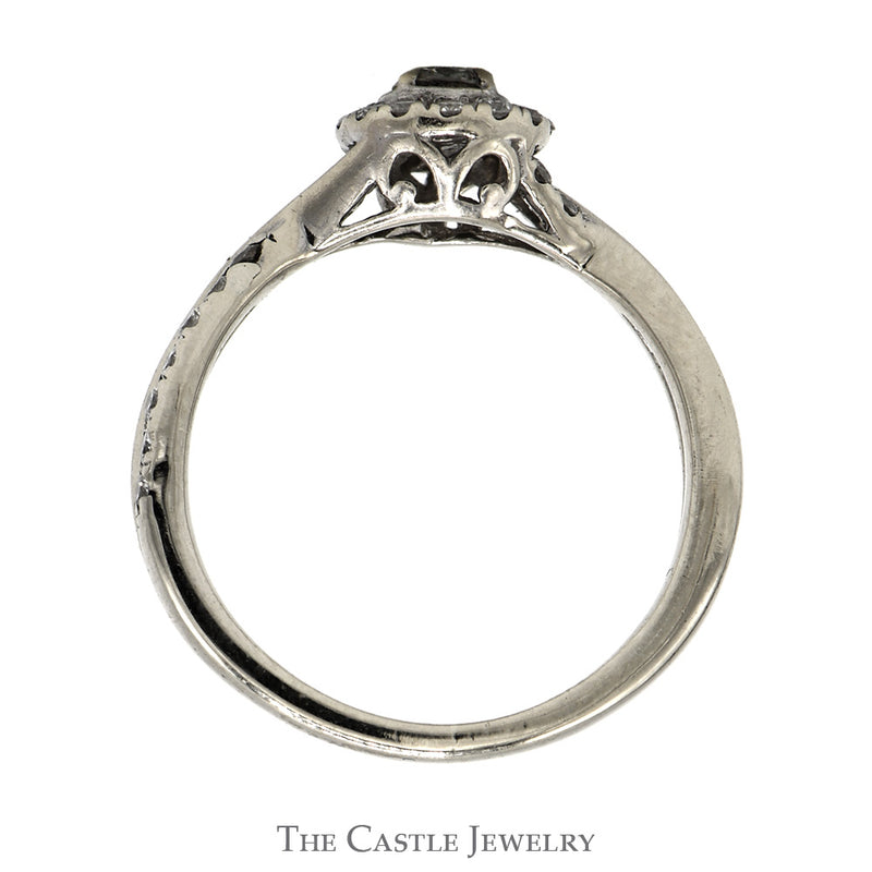 Pear Shape Diamond Engagement Ring With Round Brilliant Cut Diamond Halo And Sides .50CTTW In 14KT White Gold