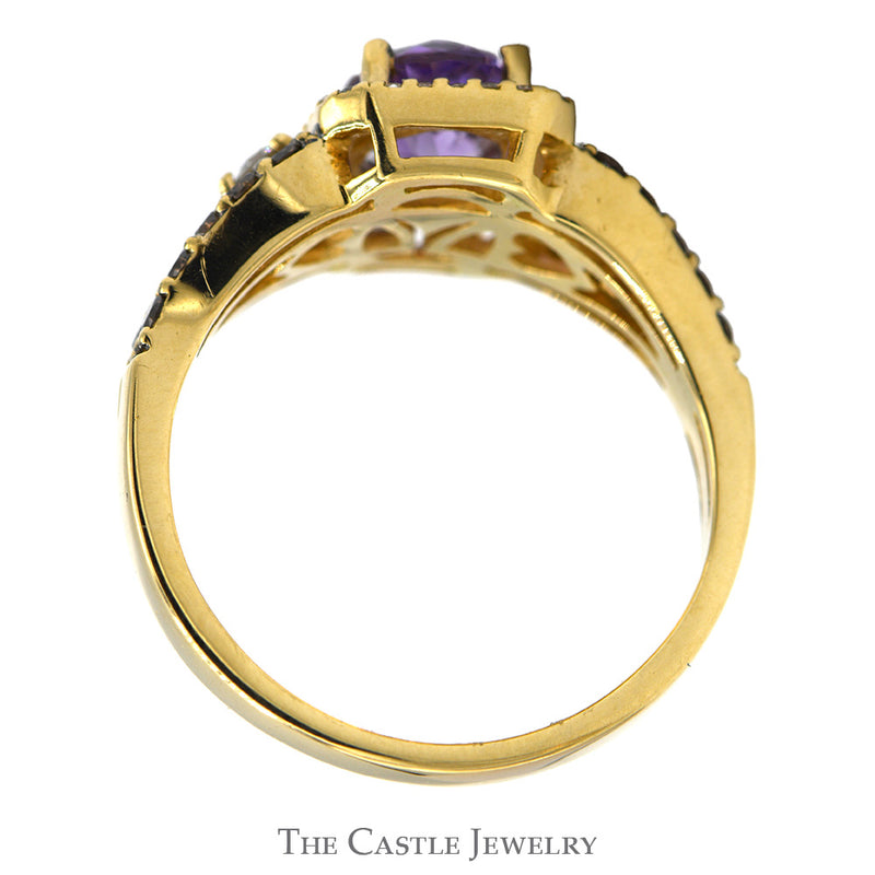 Le Vian Oval Amethyst Designer Ring with Diamond Halo and Chocolate Diamond Sides in 14k Yellow Gold