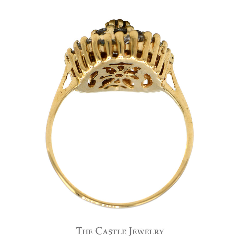 3/4cttw Round Diamond Cluster Ring with Baguette Cut Diamond Halo in 10k Yellow Gold