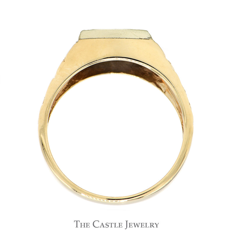 Square Shaped 1/2cttw Diamond Cluster Ring with Textured Nugget Sides in 10k Yellow Gold