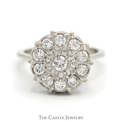 Round Shaped 3/4cttw Diamond Cluster Ring in 14k White Gold
