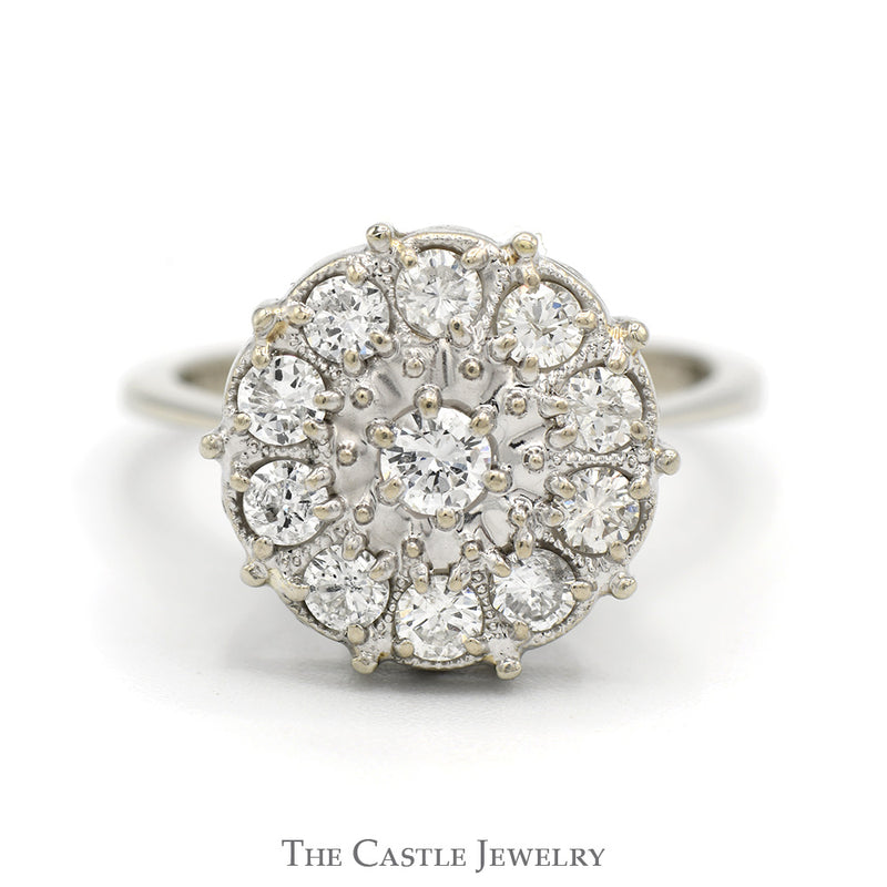Round Shaped 3/4cttw Diamond Cluster Ring in 14k White Gold