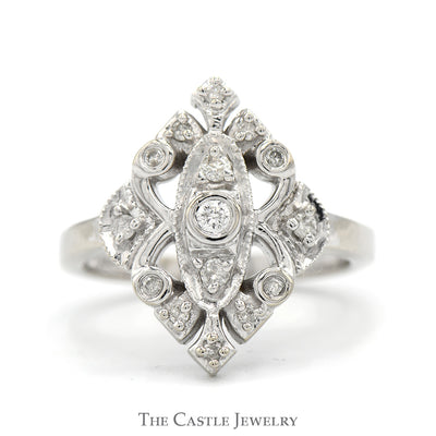 Antique Style 1/4cttw Diamond Cluster Shield Ring in 10k White Gold