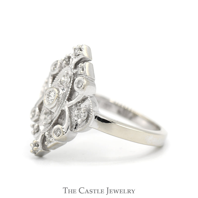 Antique Style 1/4cttw Diamond Cluster Shield Ring in 10k White Gold