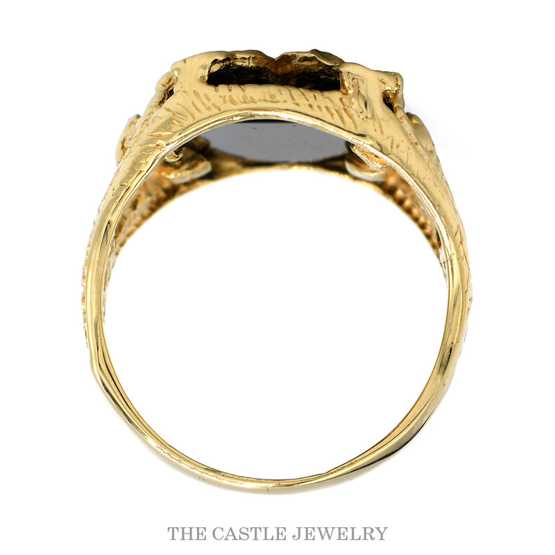 Front-facing view of the 10k yellow gold men's eagle ring