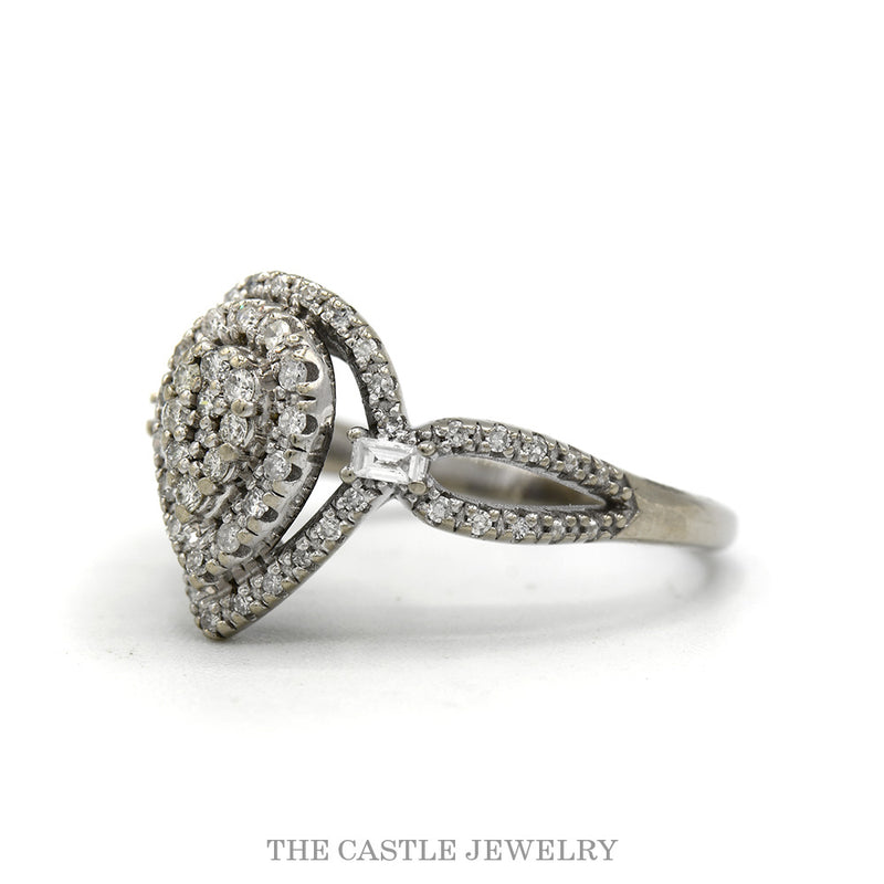 Side profile of the 10k white gold pear diamond ring