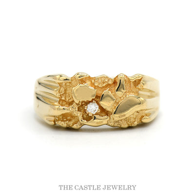 Textured Nugget Style Ring with Diamond Accent in 14k Yellow Gold