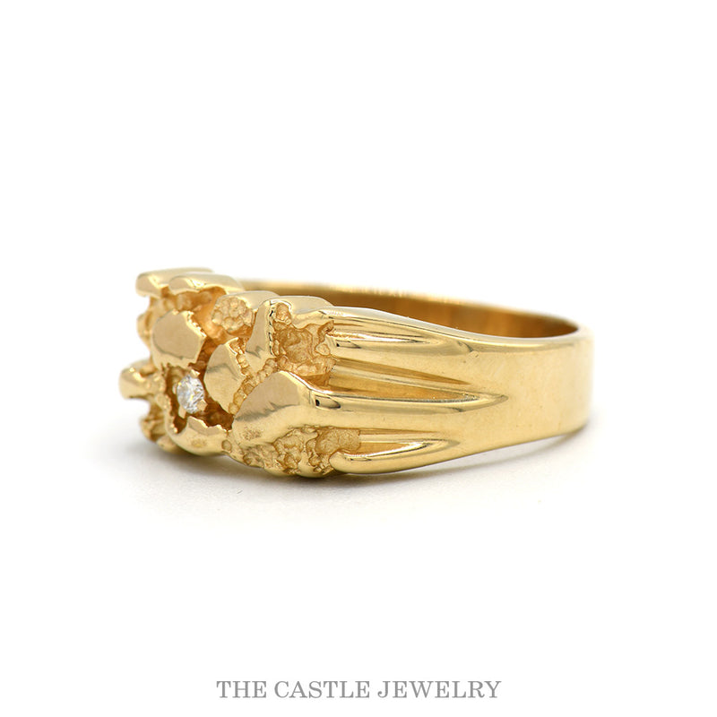 Textured Nugget Style Ring with Diamond Accent in 14k Yellow Gold