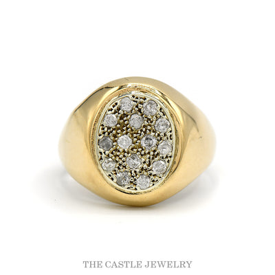 Men's .35cttw oval diamond cluster signet ring in 10k yellow gold — top view